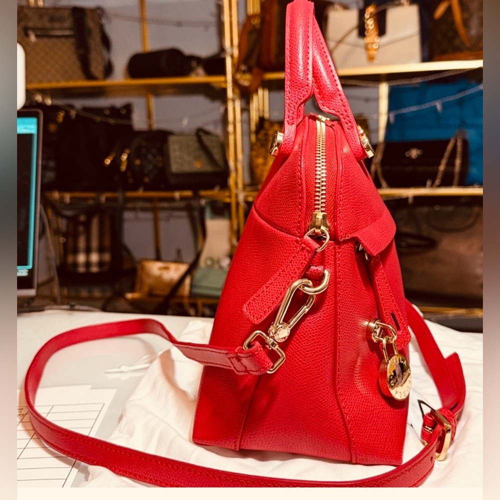 Like New Furla Red Leather 2-way Bag with Gold Charm. Zippered outside storage. - Picture 7 of 12